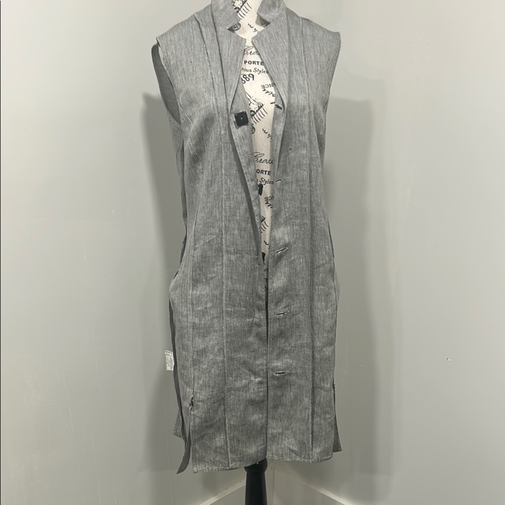 Genny Italy Linen Dress Size 8 Grey Belted Knee-Length - Picture 16 of 16